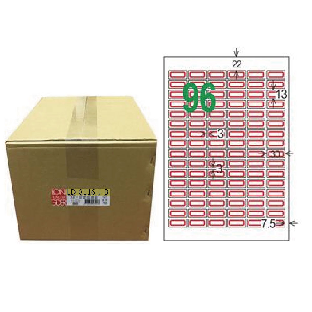 【龍德】LONGDER 三用電腦標籤 A4 96格 圓角 13*30mm紅框1000張/箱 LD-8116-J-B(適用雷射、噴墨、影印), , large