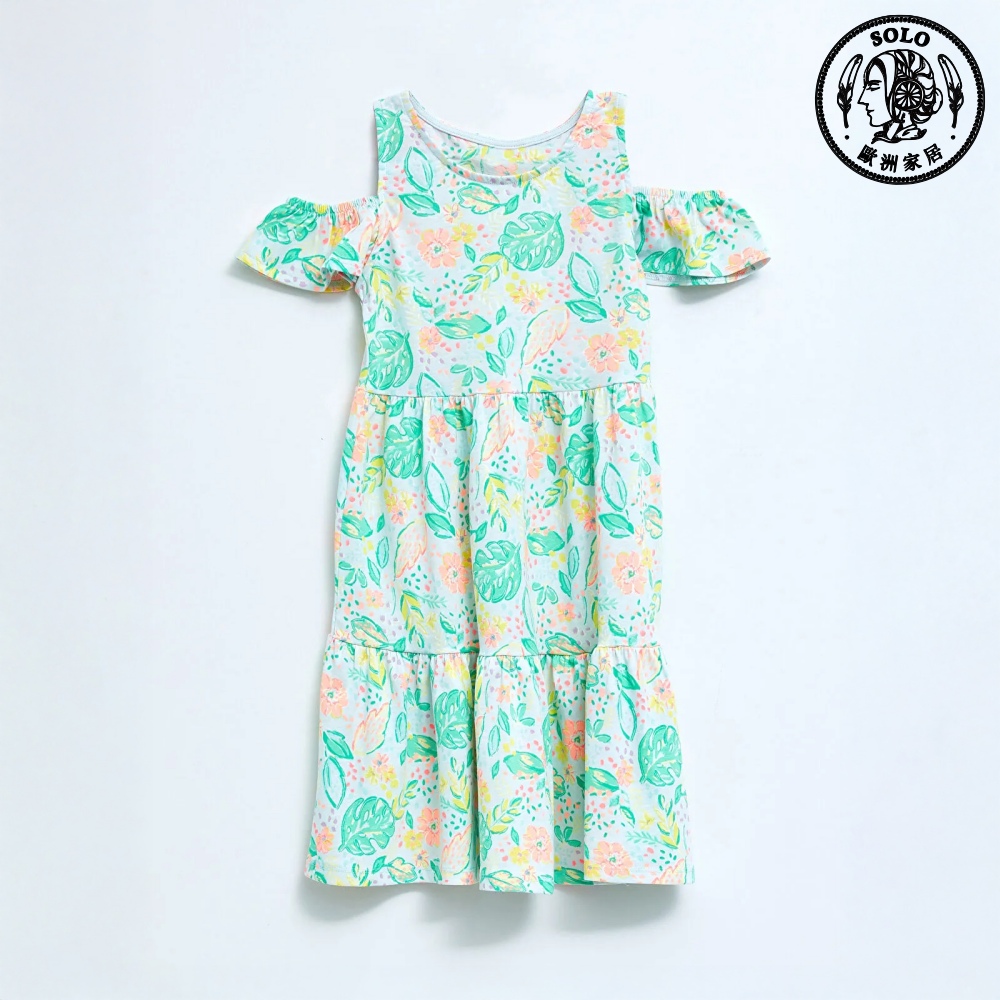 【SOLO Vintage】LCW Tropical Fruit Girls Sleeveless Dress Pure Cotton Green Made in Turkey 12-13y, , large