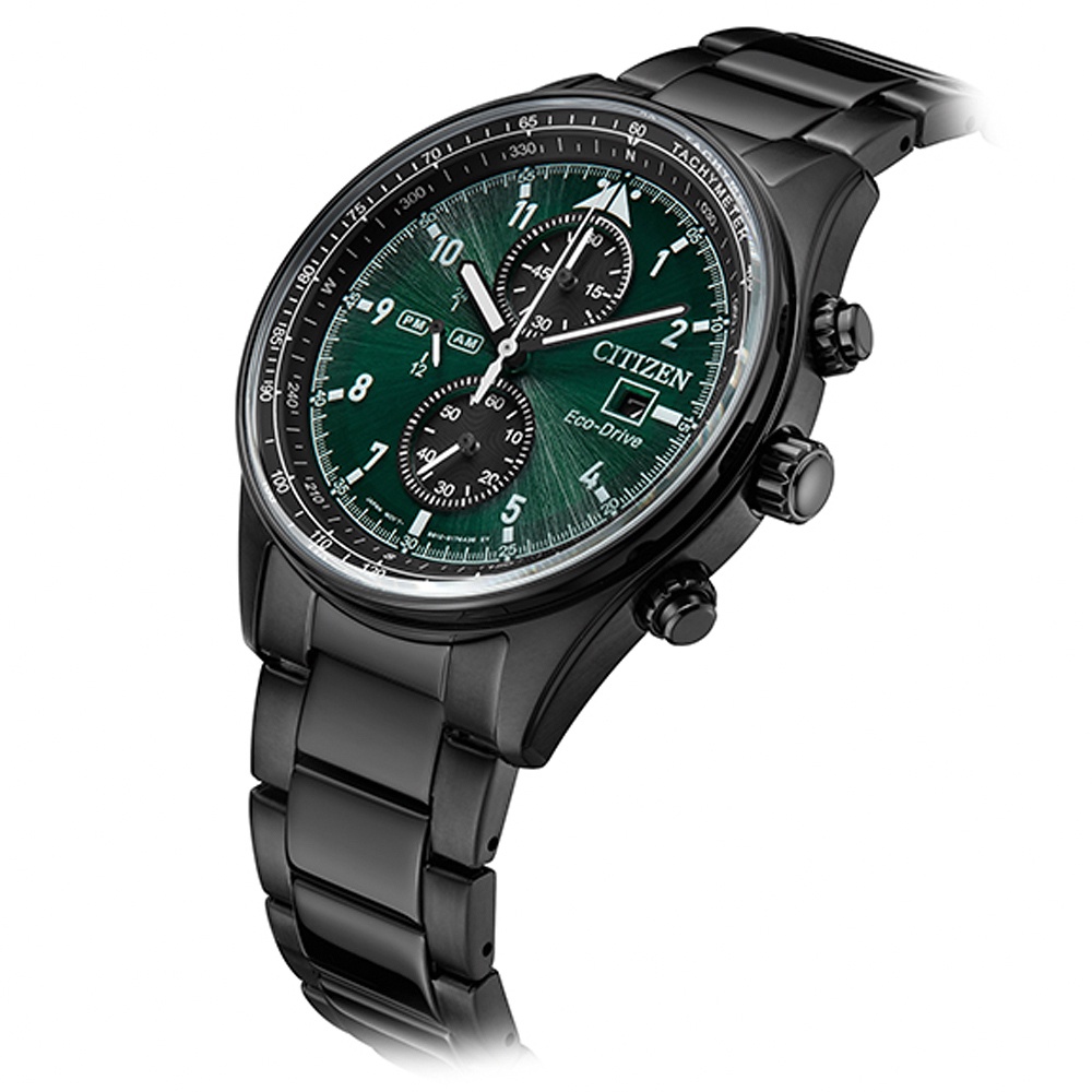 CITIZEN 星辰 亞洲限定 Future Force 光動能計時手錶-黑X綠 CA0775-87X, , large