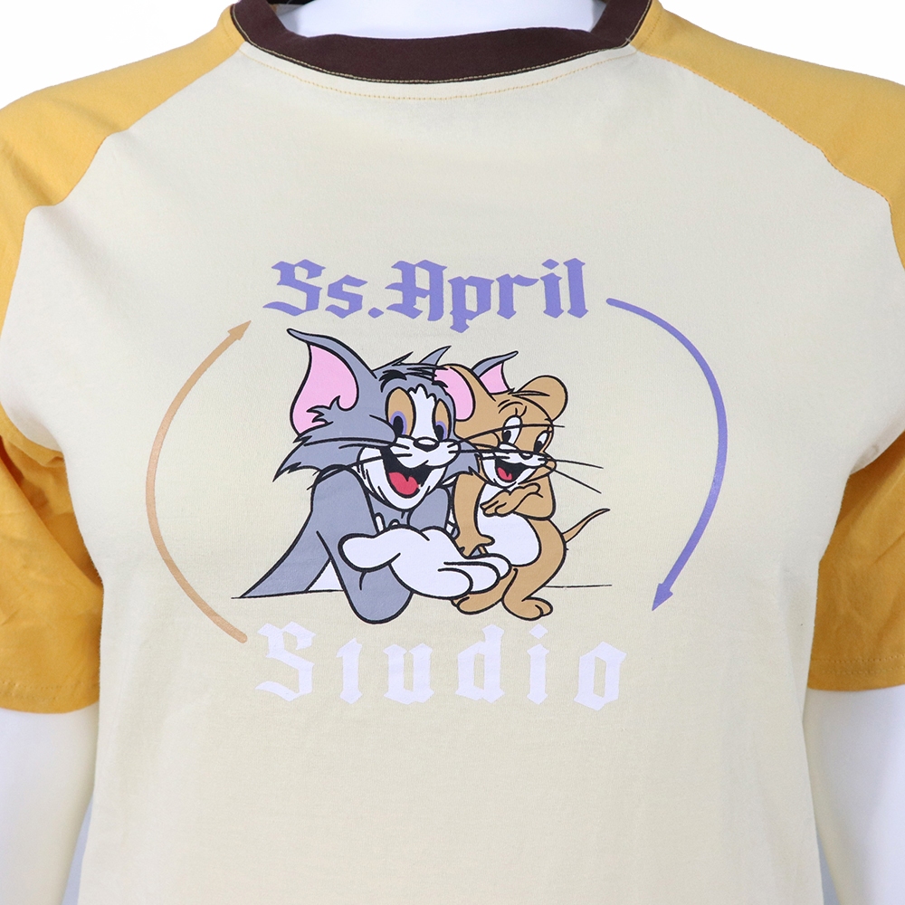 大尺碼-卡通印花 插肩 圓領T恤-紫/黃-0101152, , large