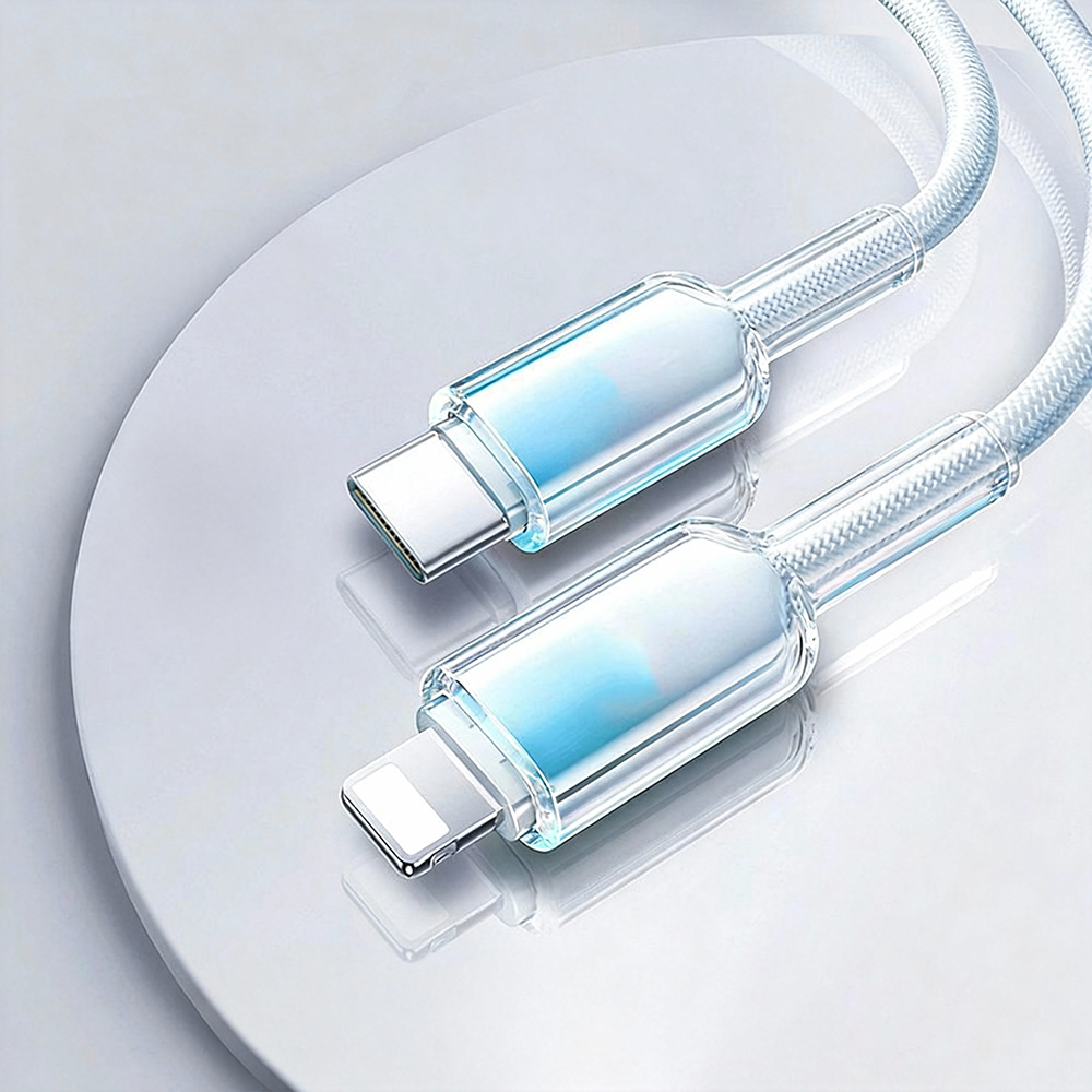 [Lele] PD30W Ice Crystal Head Colorful Braided Fast Charging Cable C to L1M Gradient Blue, , large