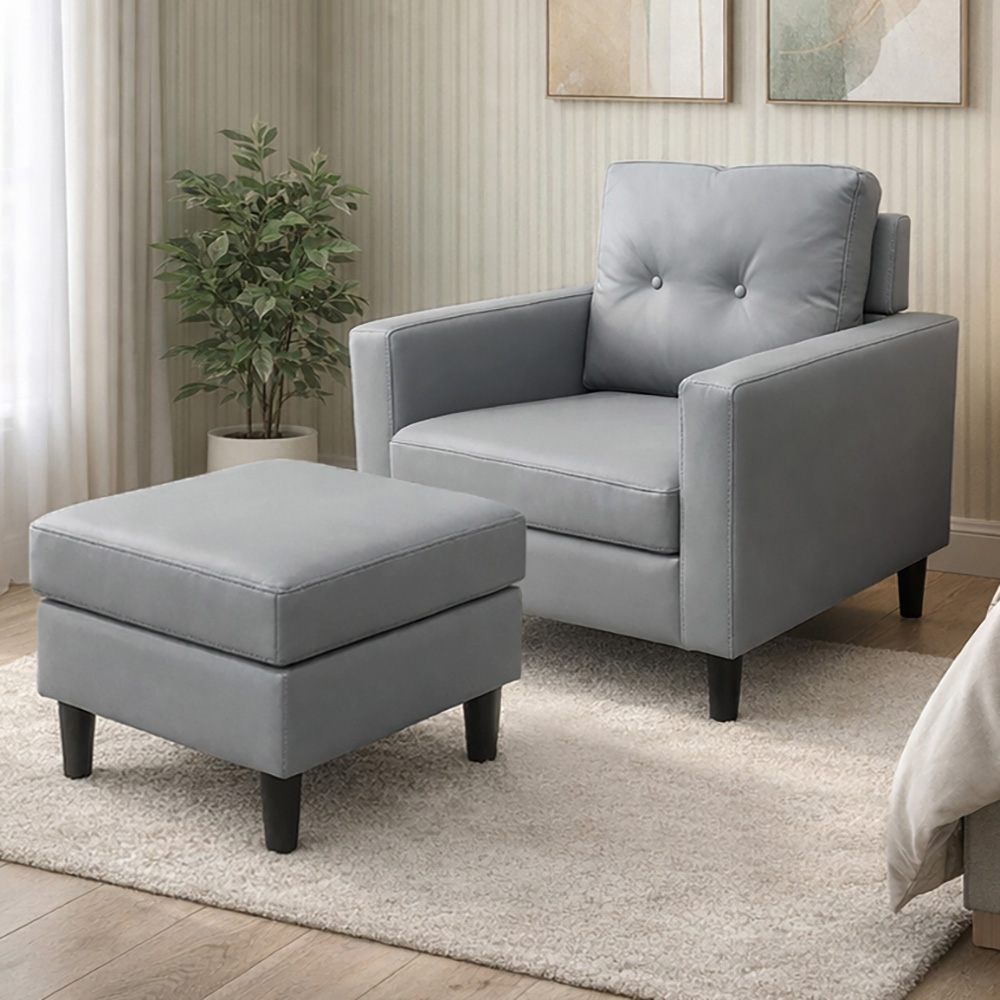 【Hampton 漢汀堡】哈特利皮面單人沙發椅組-鋼鐵色, , large