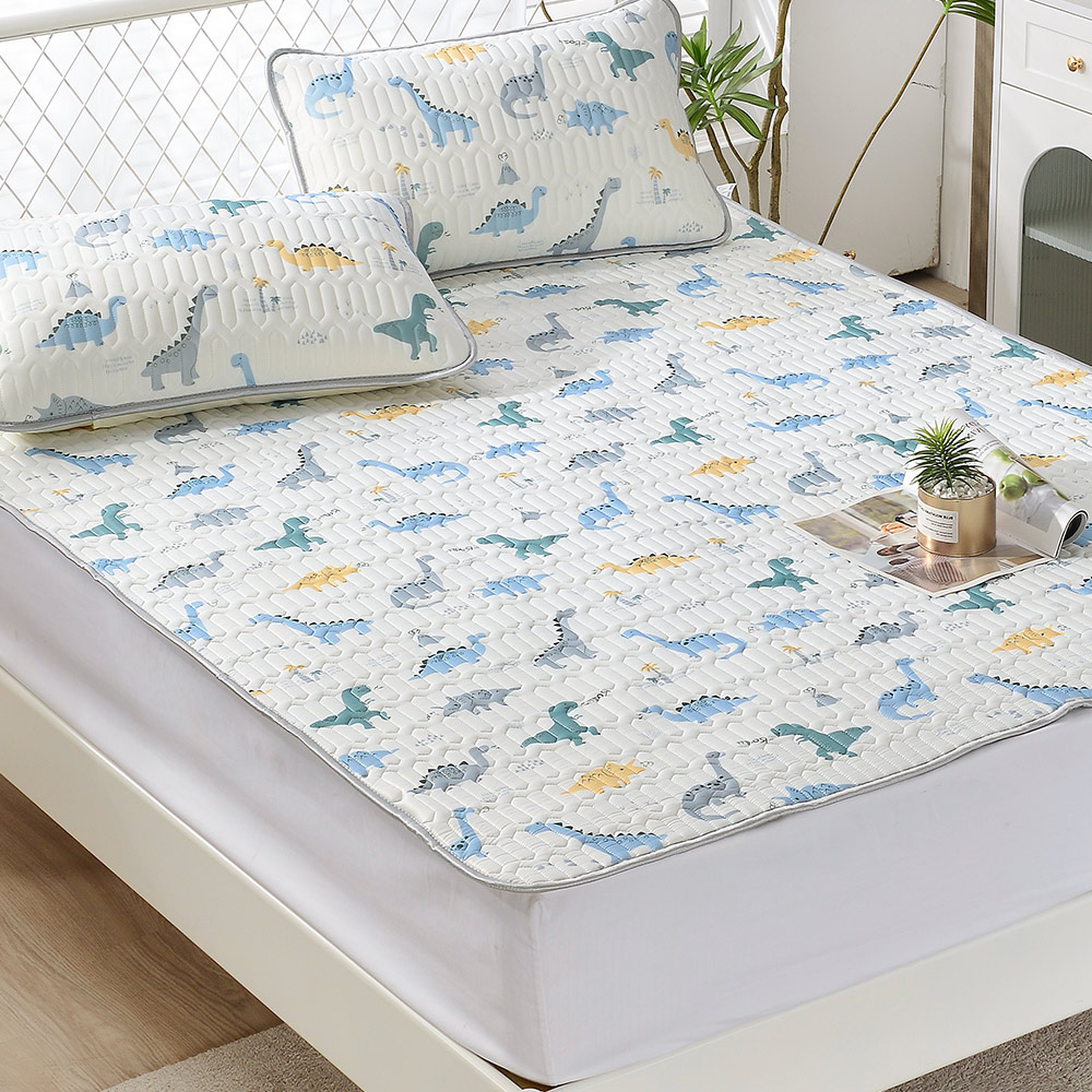 【FOCA】Naughty Dinosaur | Graphene antibacterial breathable natural latex cooling pad/cooling mat/multi-function pad (gift: same style pillowcase x1) - Single, , large