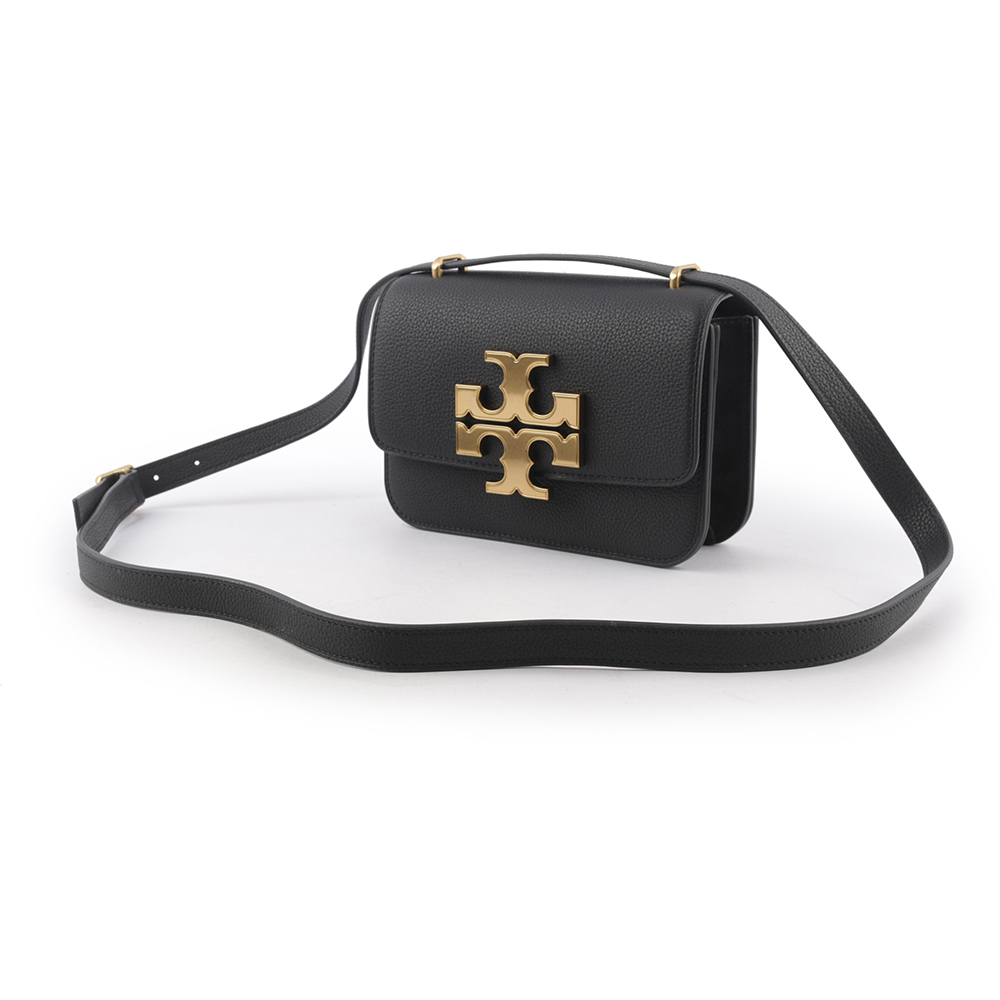 TORY BURCH Eleanor 荔枝皮革大標誌翻蓋小款二用包/黑色, , large