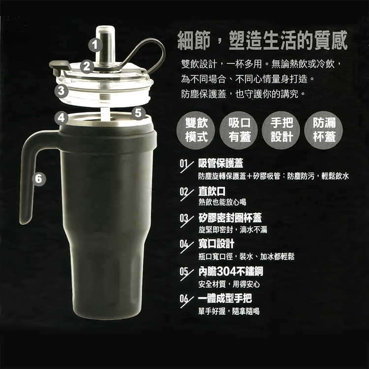 304不鏽鋼手把雙飲杯-1100ml-灰紫-1支, , large