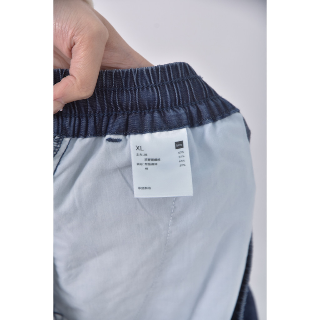 (4XL（含）以上) lativ高腰丹寧牛仔棉質抽繩藍色長褲二手衣, , large