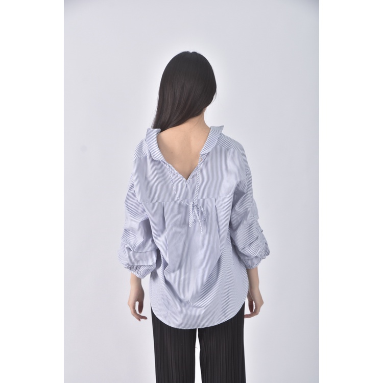 (L) continuer de nice claup質感條紋藍色長袖上衣二手衣, , large