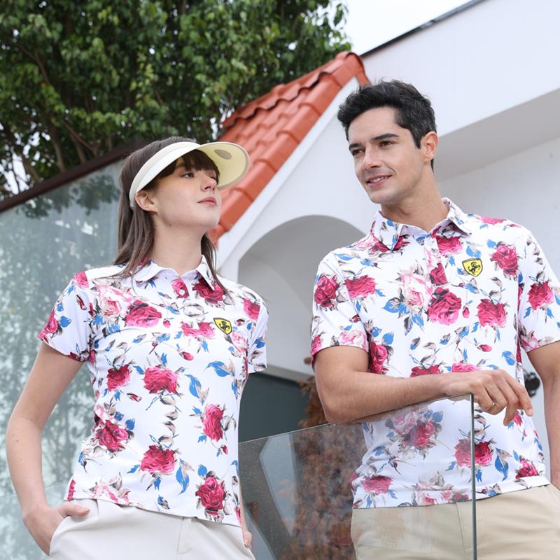 【FALALI】Short-sleeved cooling polo shirt - Men's (red flower) 