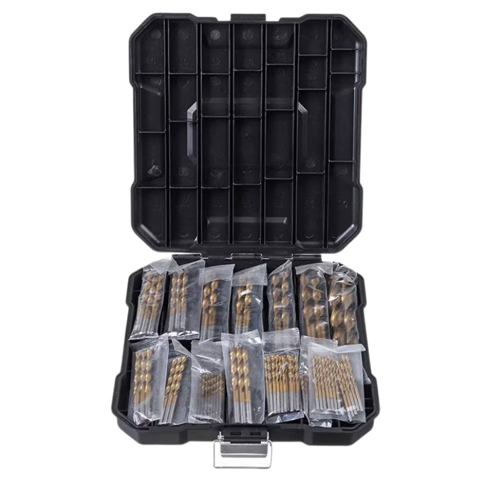 Twist drill bit set, 99 pieces, plastic box packaging (titanium-plated high-speed steel), , large