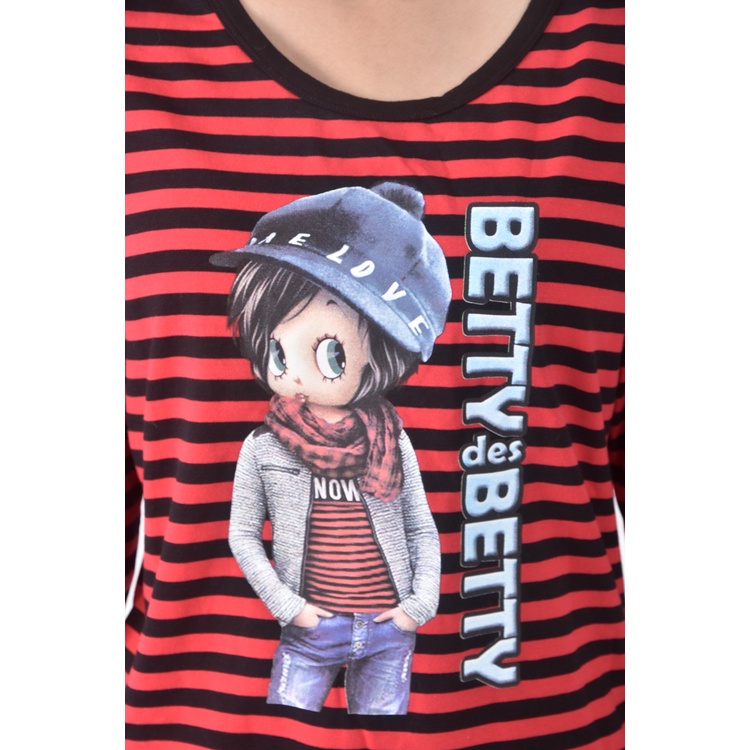 (S) betty boop質感棉質紅色長袖上衣二手衣, , large