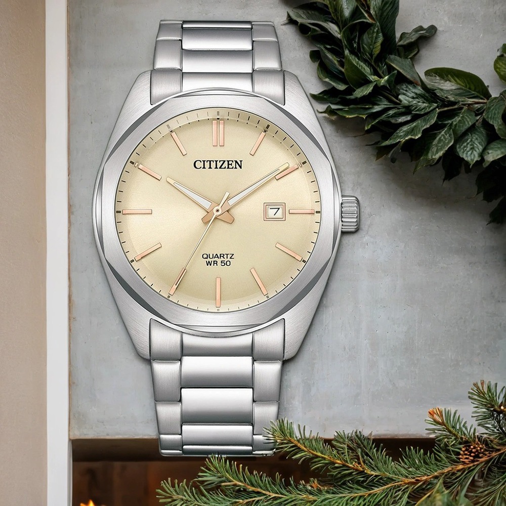 CITIZEN 星辰 限量 紳士日期手錶 送禮-銀x香檳金/41mm BI5110-54B, , large