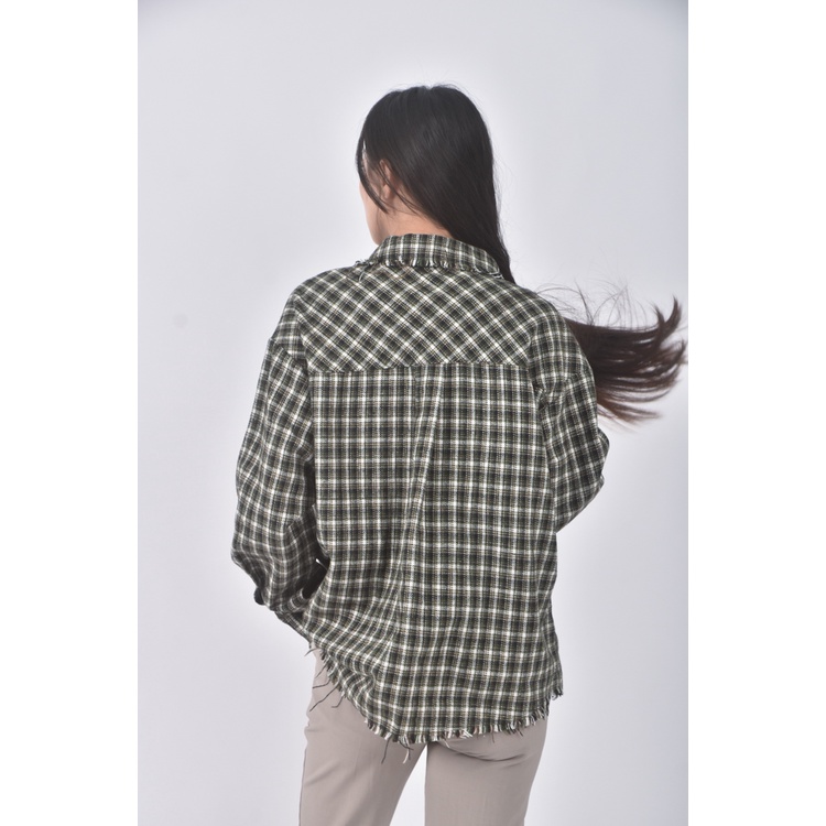 (L) bazaar smokie韓牌質感格紋綠色外套二手衣, , large