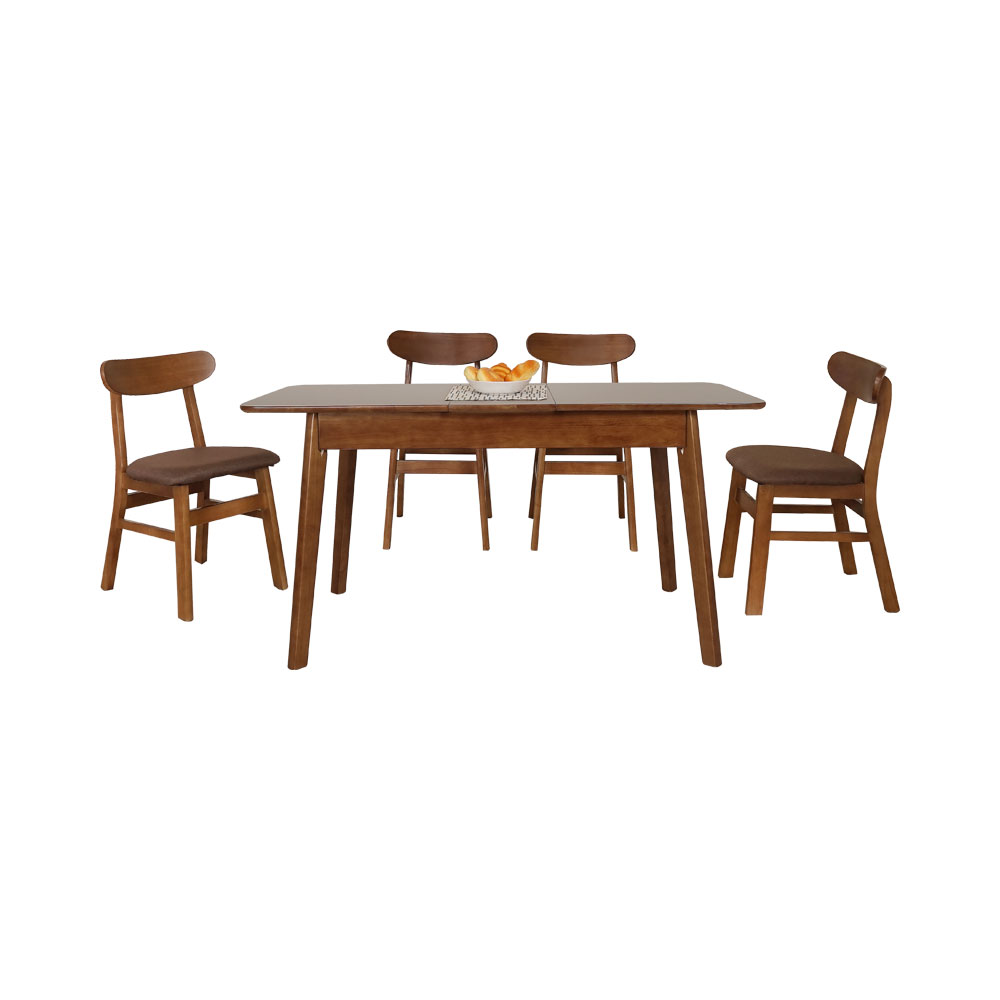 【Homelike】喜家居胡桃實木可延伸餐桌椅組(一桌四椅)(2529-22), , large