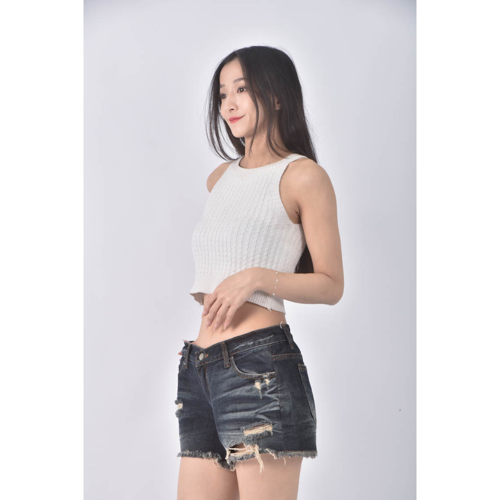 (4XL（含）以上) 丹寧牛仔刷破藍色短褲二手衣, , large