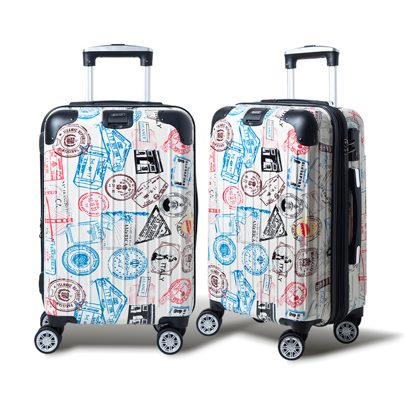 【Alldma鷗德馬】28吋郵戳拉鏈行李箱S4-白郵(贈保護套C2+B2棋盤束帶), , large