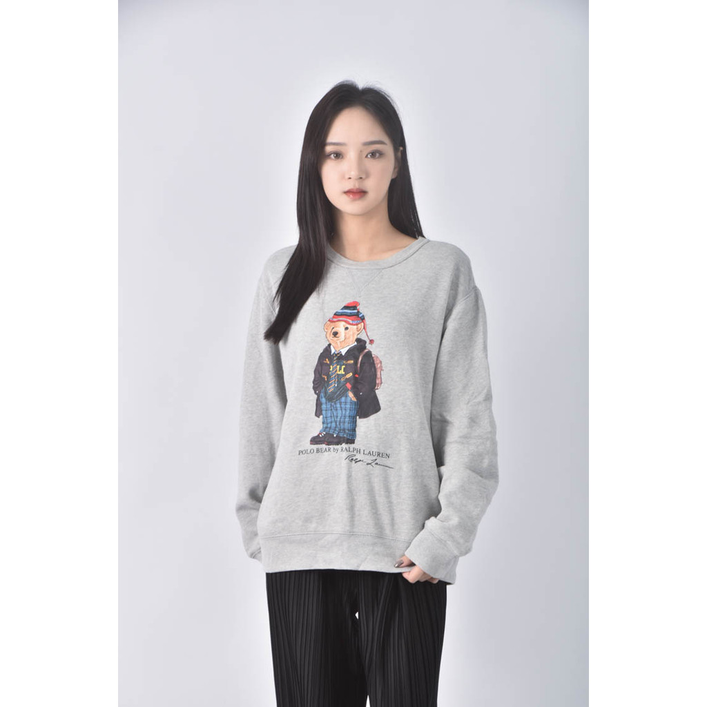 (M) polo ralph lauren棉質圖案灰色長袖上衣二手衣, , large