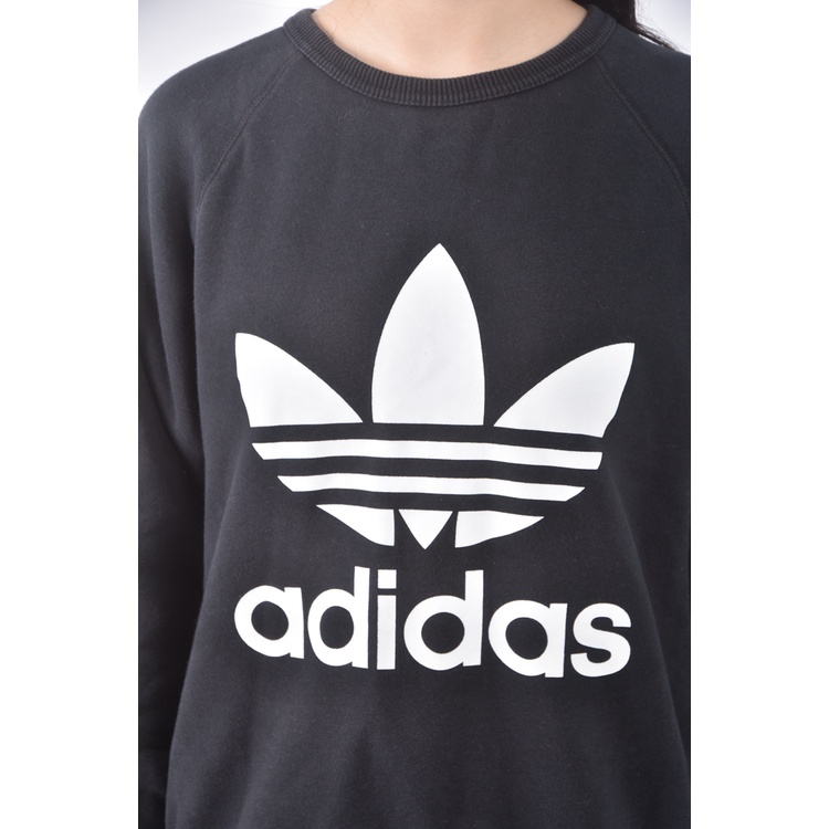 (M) adidas質感棉質logo黑色長袖上衣二手衣, , large