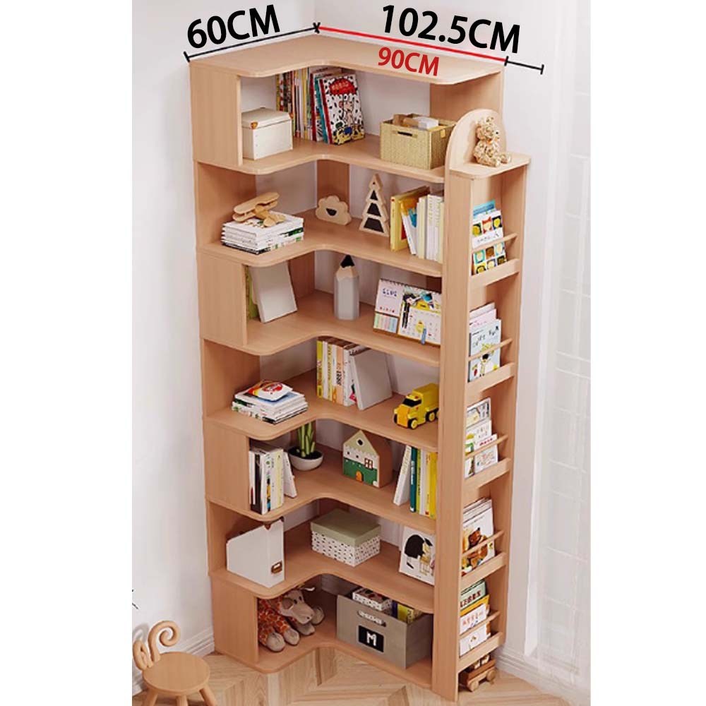 【樂樂】L型轉角簡約實用書櫃 書報架款原木7層60x102.5(實木書架 層架 置物架 收納架), , large
