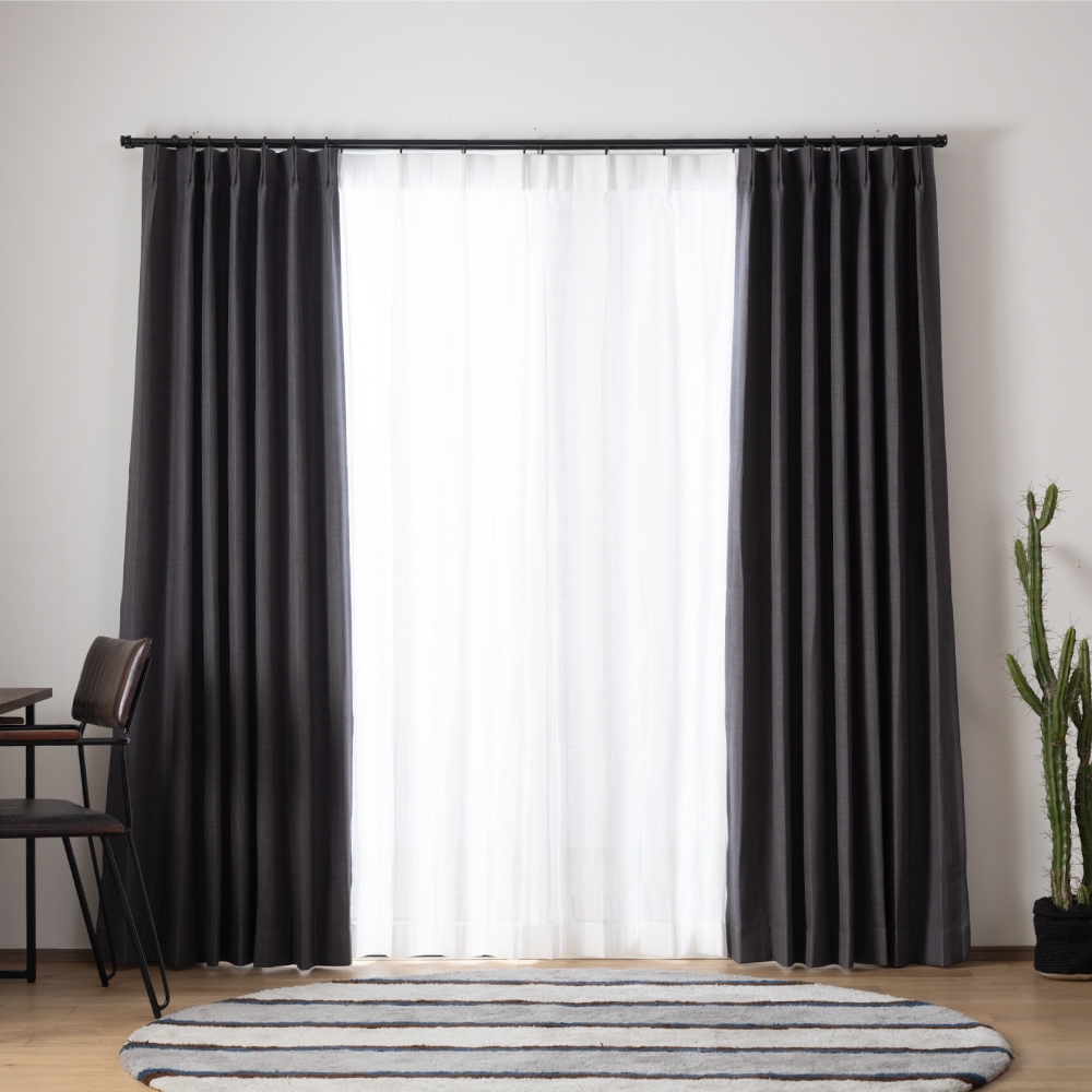 Ready-Made Curtains – Set of 2 Panels – "Phoenix Feather Flight" Design – Width 100cm, Height 165/210/240cm – Made in Taiwan – Pressed Flower Pattern – Dark Gray – Machine Washable ※免運※, , large