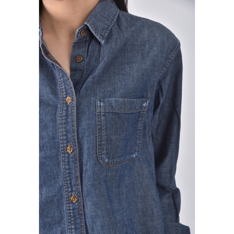 (S) uniqlo質感棉質純棉藍色長袖上衣二手衣, , large