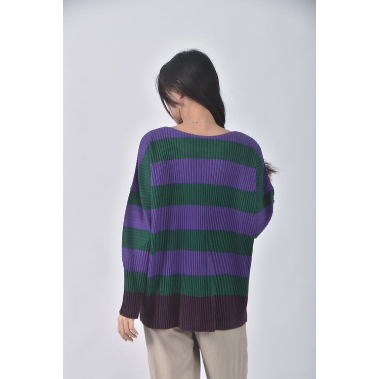 (M) issey miyake me質感條紋紫色長袖上衣二手衣, , large