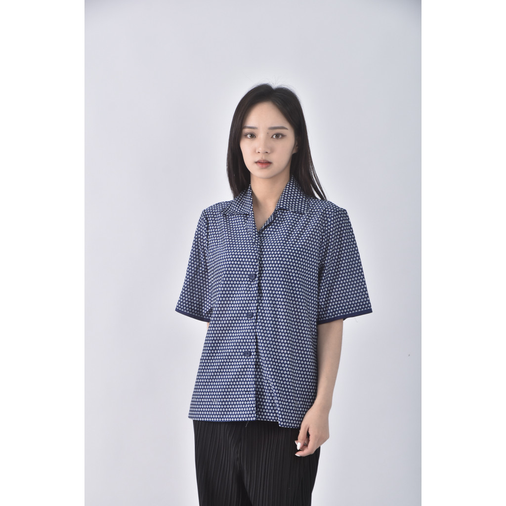 (M) lady s fashion菱格藍色短袖上衣二手衣, , large