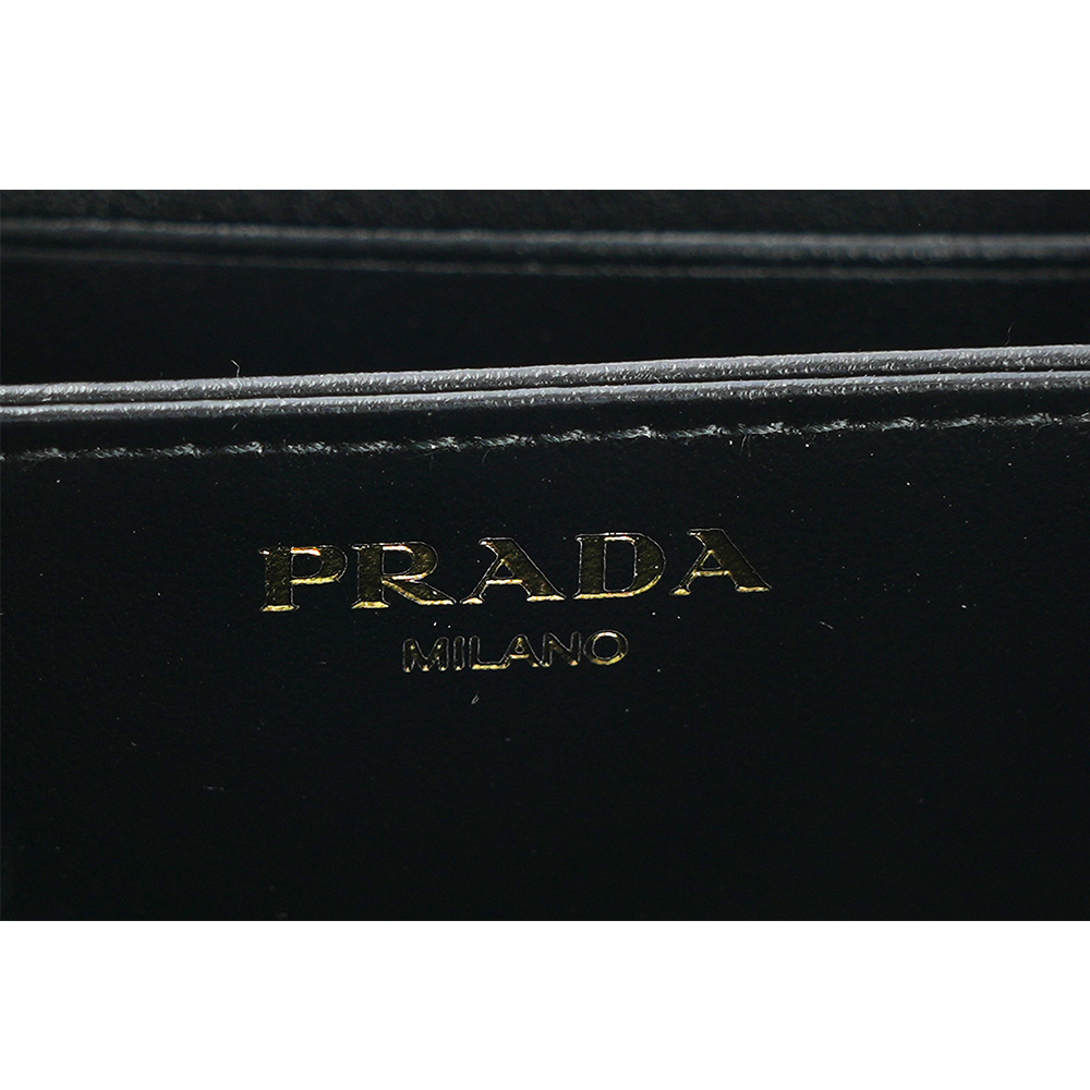 PRADA 三角牌Logo 水波紋皮革零錢包/黑色, , large