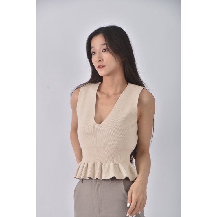 (S) yoco質感無袖杏色上衣二手衣, , large