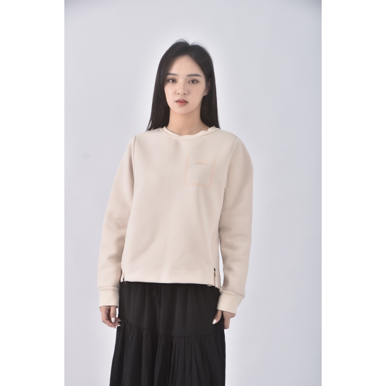 (S) adidas質感圓領杏色長袖上衣二手衣, , large