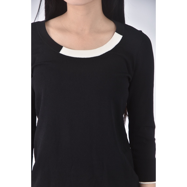 (S) giordano ladies質感跳色袖口黑色長袖上衣二手衣, , large