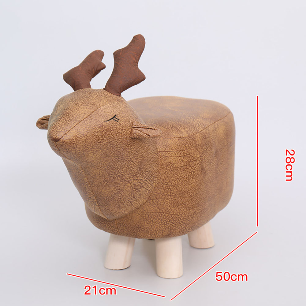 Creative animal-shaped solid wood children's stool, brown with deer design