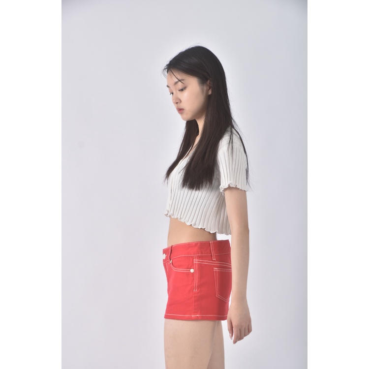 (2XL) joke me off丹寧牛仔質感紅色短裙二手衣, , large
