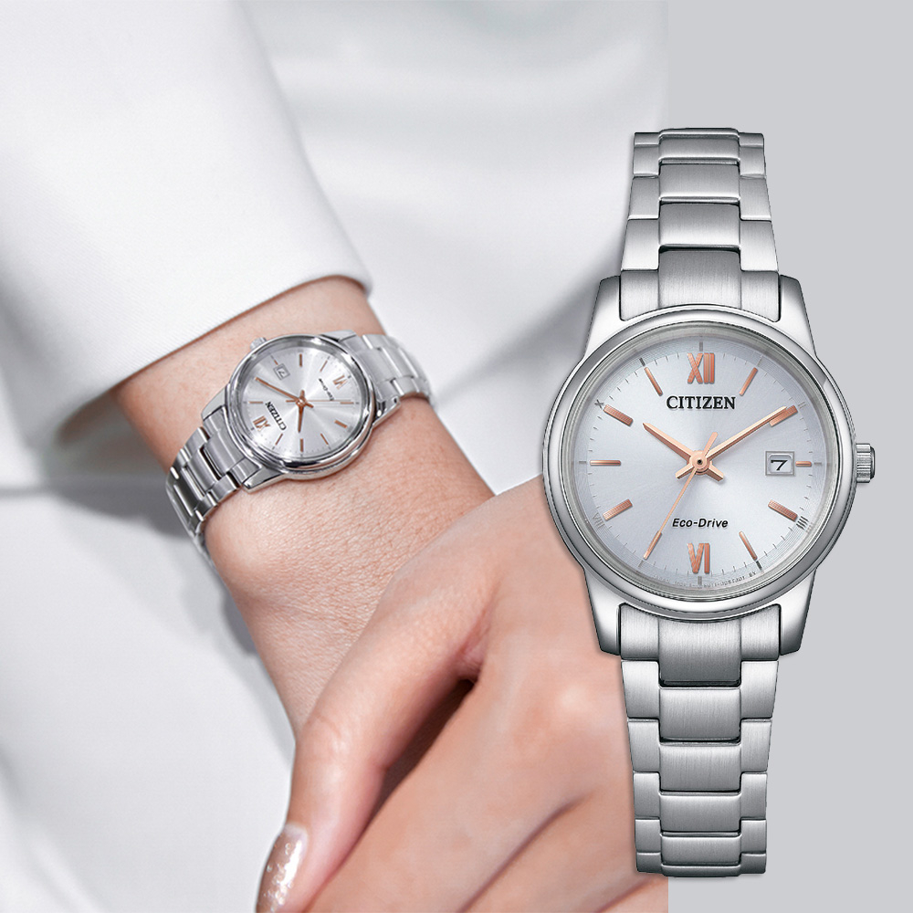 CITIZEN 星辰 光動能簡約女錶-銀 EW2318-73A, , large