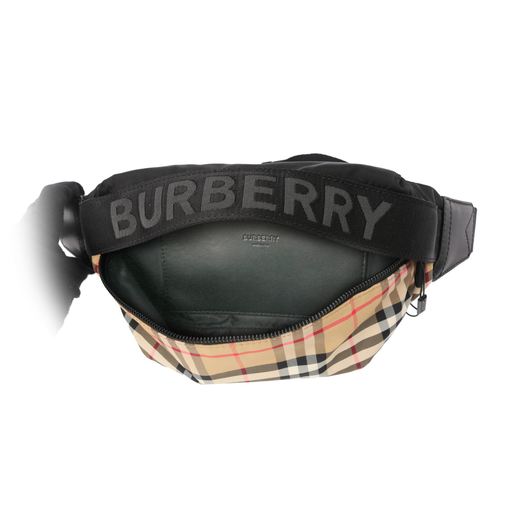 BURBERRY 中型 Vintage 格紋及標誌性條紋腰包/典藏米色, , large