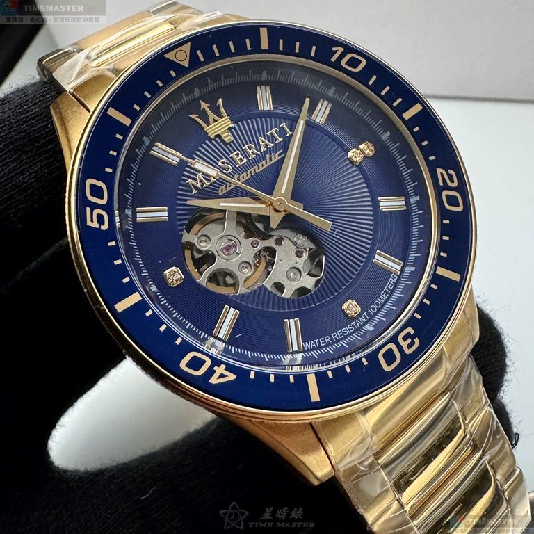 [星晴錶業]MASERATI手錶,44mm,R8823140004寶藍色錶面金色錶殼金色精鋼錶帶款, , large