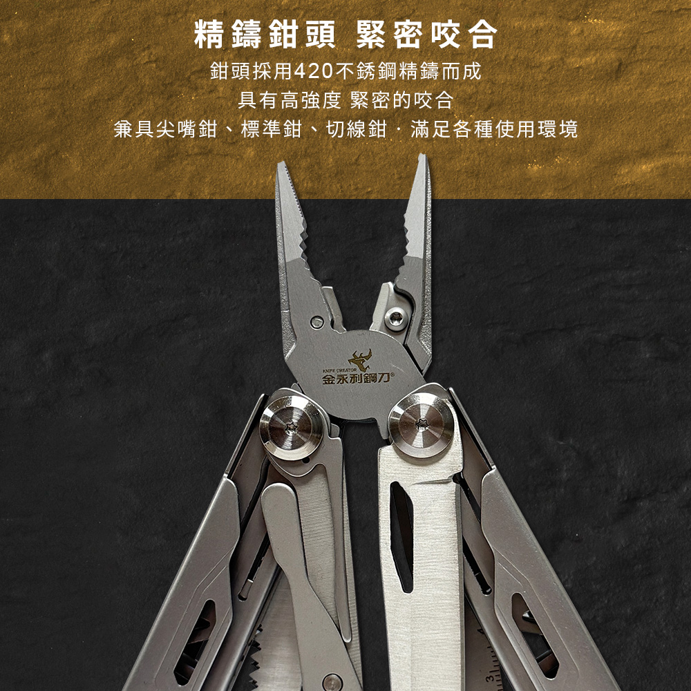 【金永利鋼刀】420不鏽鋼 16合一 多功能老虎鉗 摺疊瑞士刀 露營隨身工具組, , large