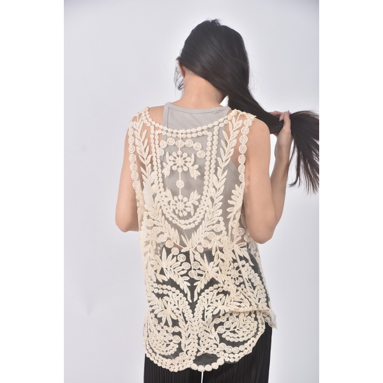 (S) 質感紡紗透膚背心杏色上衣二手衣, , large