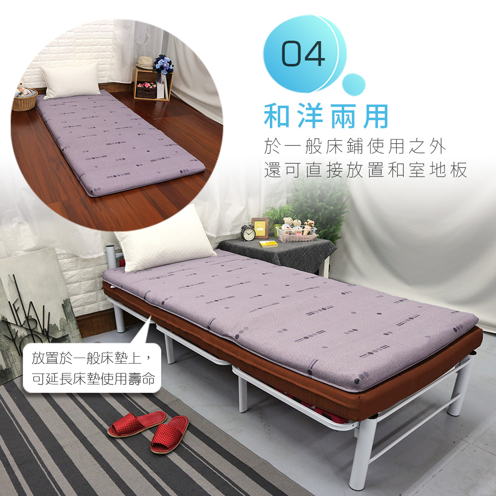 [台客嚴選] 幾何圓點竹面單人透氣床墊－幾何藍 可拆洗 台灣製 學生床墊 單人床墊 摺疊墊 外宿床墊, , large