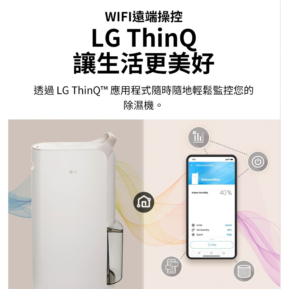 LG 19公升 PuriCare™ UV抑菌 一級節能 WiFi雙變頻除濕機 MD191QCE0, , large