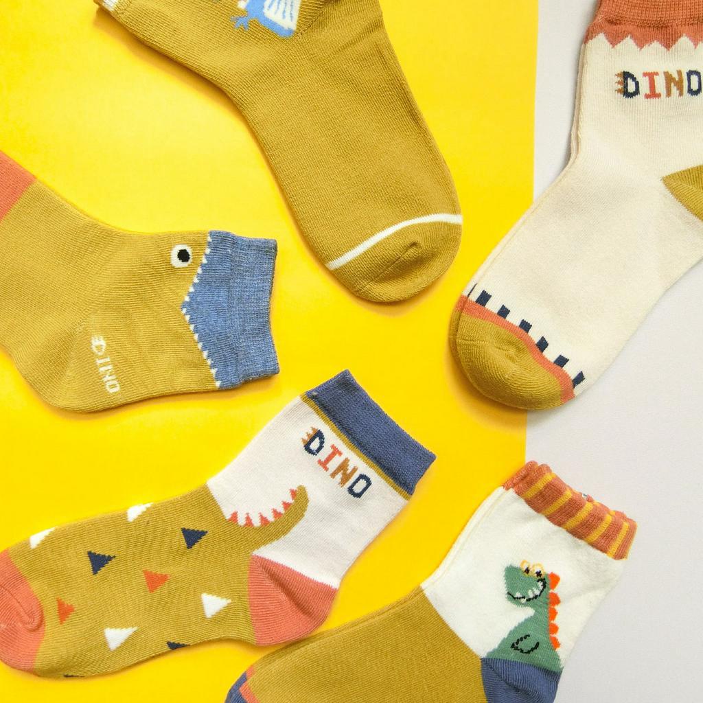 [Kaimei Cotton Industry] 8 pairs set, random and excellent, MIT made in Taiwan, pure cotton comfortable style big children's socks DINO dinosaur baby style, , large