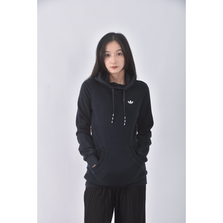 (S) adidas質感連帽長版黑色長袖上衣二手衣, , large