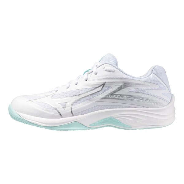 Mizuno Thunder Blade Z 女 排球鞋 穩定 包覆 回彈 白 淺藍 [V1GC237040], , large