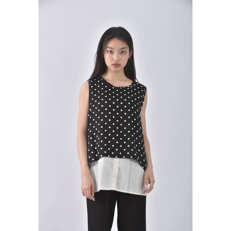 (S) jenny hsu假兩件黑色上衣二手衣, , large