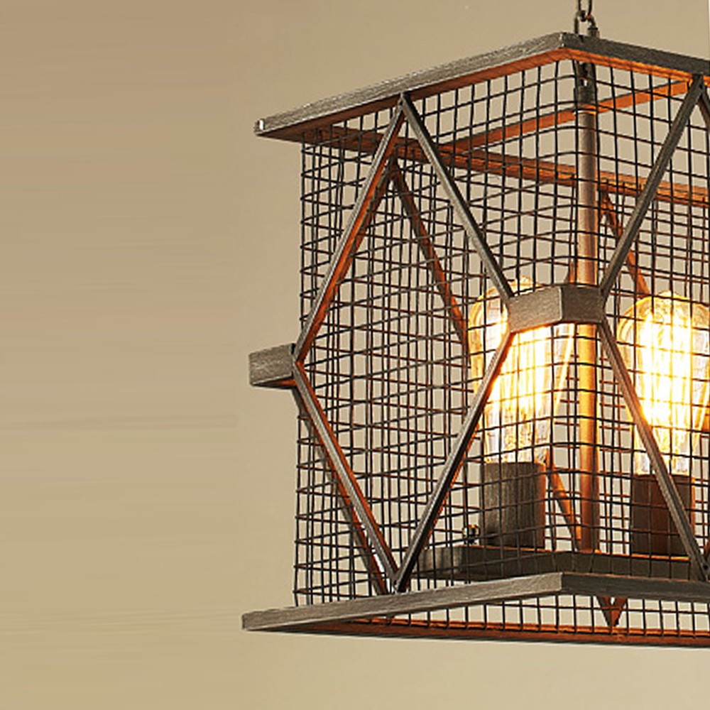 【H&R安室家】 53x29x30cm小號長方鐵網吊燈 ZA0116, , large