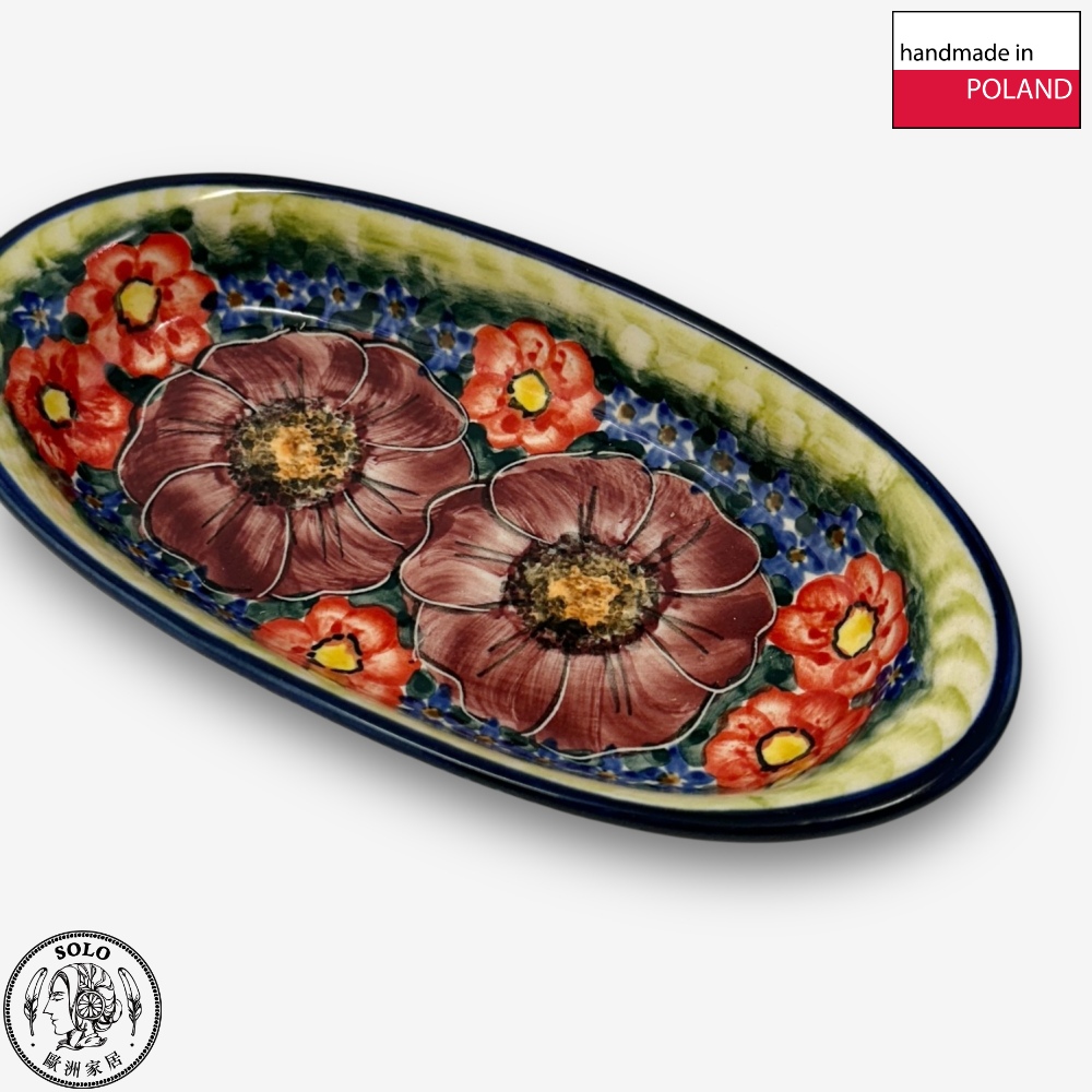 【SOLO Vintage】Cerraf Polish Pottery 19cm Oval Plate Banquet of Elegant Red Series Made in Poland, , large