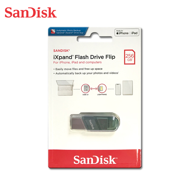 【SanDisk】iXpand 256G 翻轉 OTG USB 3.1 隨身碟 iPhone / iPad 適用, , large