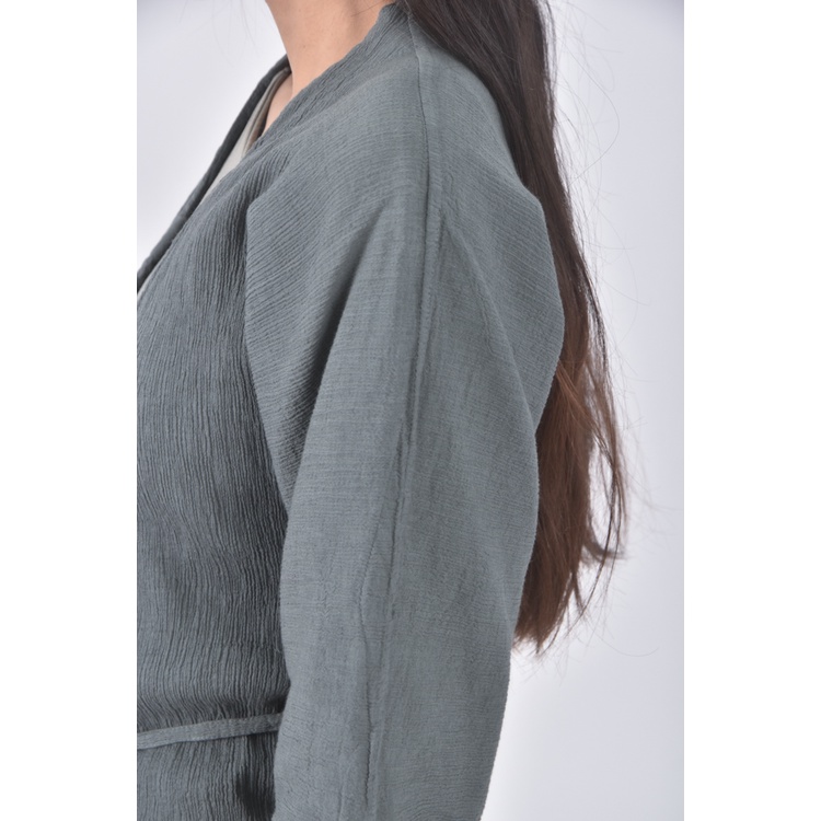 (M) 質感綁帶灰色罩衫二手衣, , large