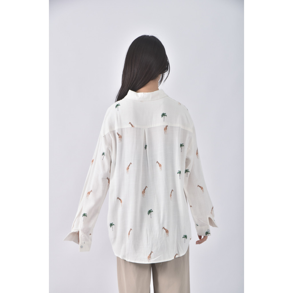 (XL) j deluxe亞麻圖案白色長袖上衣二手衣, , large