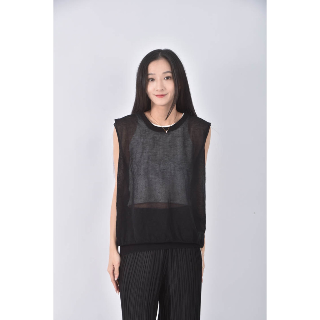 (XL) lativ亞麻圓領黑色上衣二手衣, , large