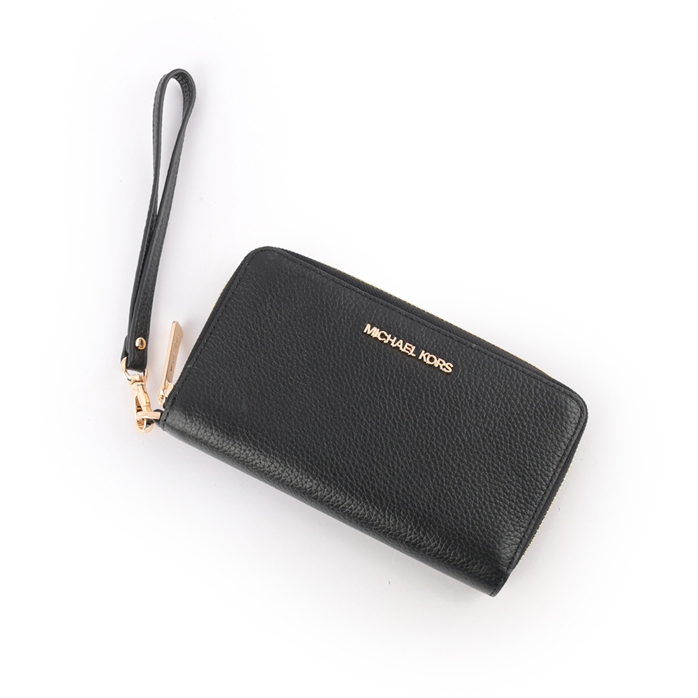 Michael Kors JET SET TRAVEL素面皮革中夾/手拿/黑色, , large